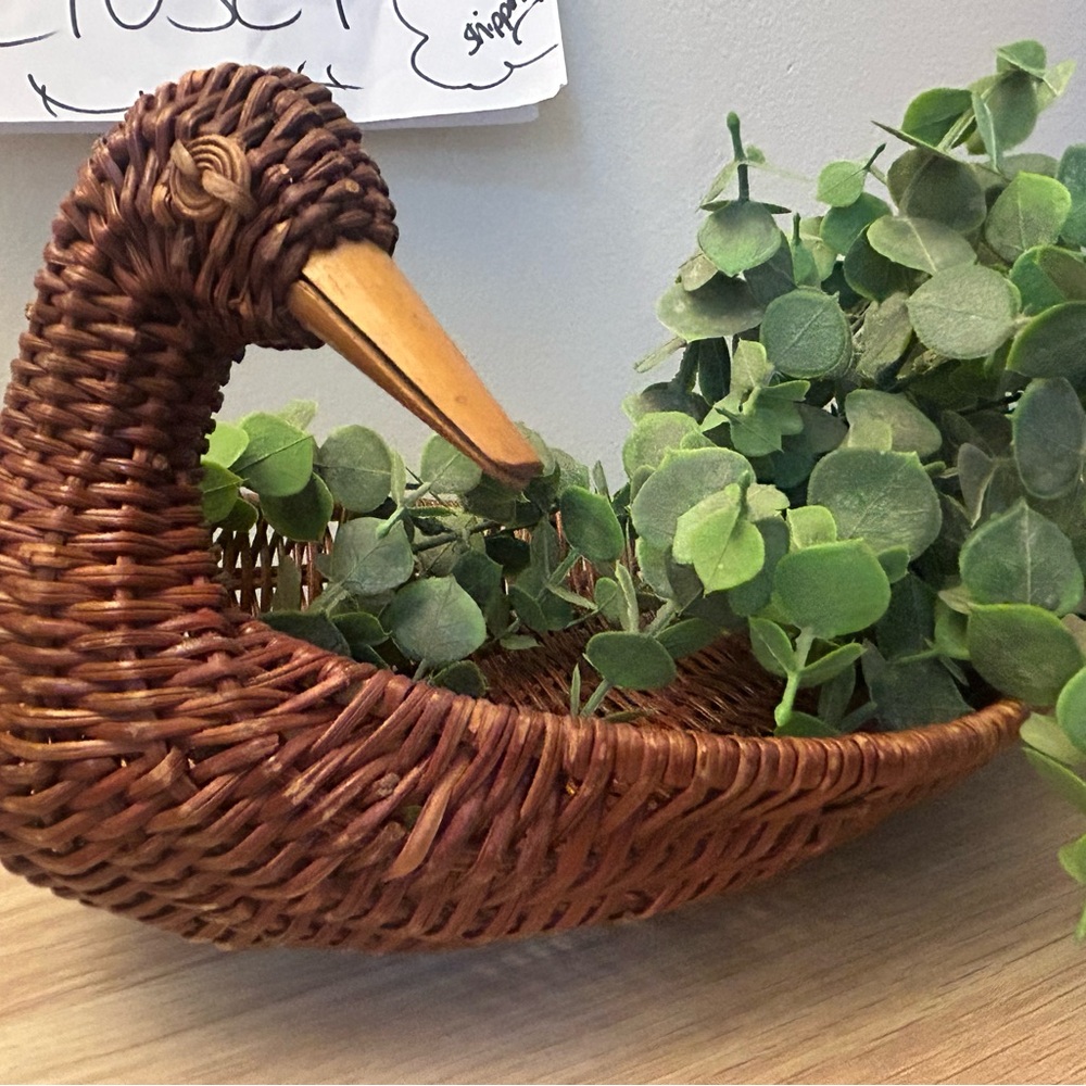 Wicker Duck Basket Planter in Warm Brown